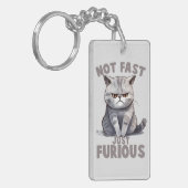 Niet snel, gewoon woedend - Grey Cat Humor Sleutelhanger (Voorkant Links)