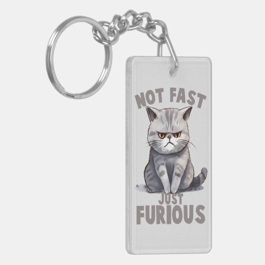 Niet snel, gewoon woedend - Grey Cat Humor Sleutelhanger (Voorkant Links)