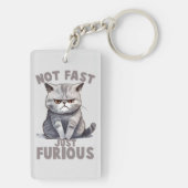 Niet snel, gewoon woedend - Grey Cat Humor Sleutelhanger (achterkant)