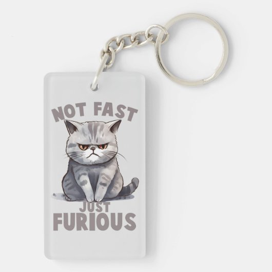 Niet snel, gewoon woedend - Grey Cat Humor Sleutelhanger (achterkant)