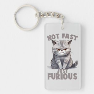 Niet snel, gewoon woedend - Grey Cat Humor Sleutelhanger