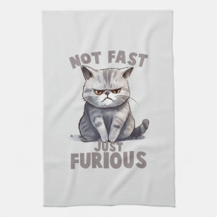 Niet snel, gewoon woedend - Grey Cat Humor Theedoek