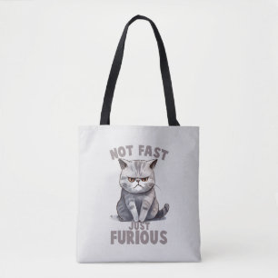 Niet snel, gewoon woedend - Grey Cat Humor Tote Bag