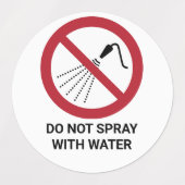 Niet sprayen met water, verbodsbord labels (Design 1)