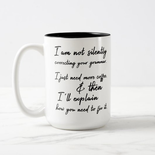 Niet stil corrigeren. Koffie eerst Tweekleurige Koffiemok (Links)