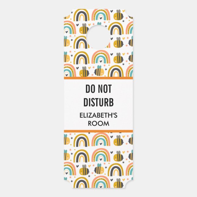 Niet storen Bumble Bee en Rainbows patroon Deurhanger (Voorkant)