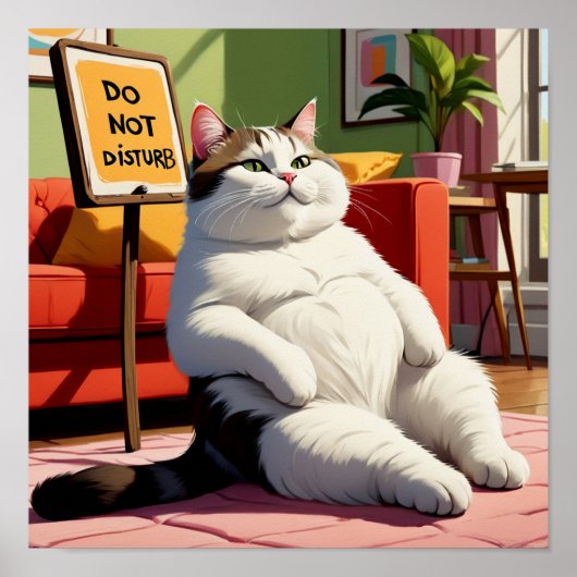 Niet Storen Dikke Kat Grappig Poster (Voorkant)