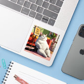 Niet Storen Dikke Kat Grappig Sticker (Laptop met iPhone)