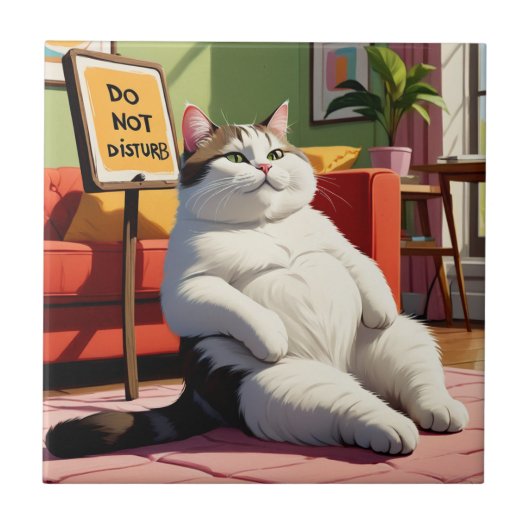 Niet Storen Dikke Kat Grappig Tegeltje (Voorkant)
