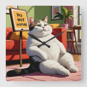 Niet Storen Dikke Kat Grappig Vierkante Klok