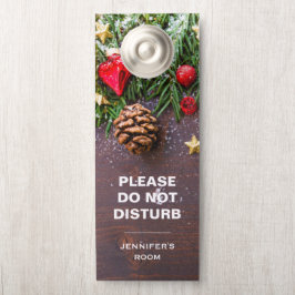 Niet Storen Rustieke Kersttafel met Dennen & Sneeu Deurhanger