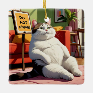 Niet storen vet kat grappig keramisch ornament
