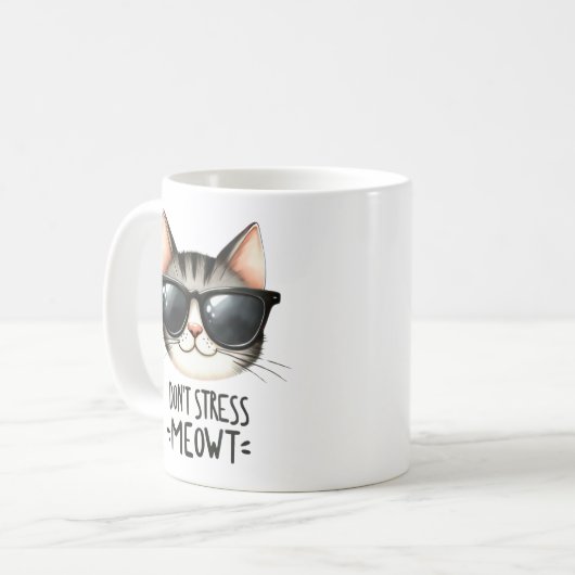 Niet stressen Meowt, Funny Cat Pun Coffee Mok (Voorkant links)
