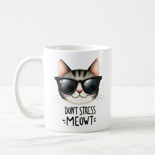 Niet stressen Meowt, Funny Cat Pun Coffee Mok (Links)