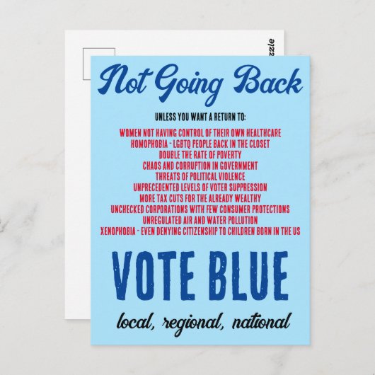 Niet terug gaan Stem Blauw uit de stemming Briefkaart (Voorkant / Achterkant)