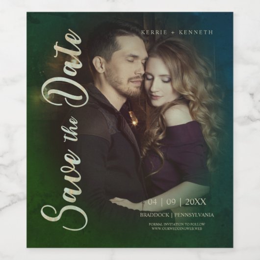 Niet-traditioneel huwelijk sparen het Datumfotopaa Wijn Etiket (Enkel label)