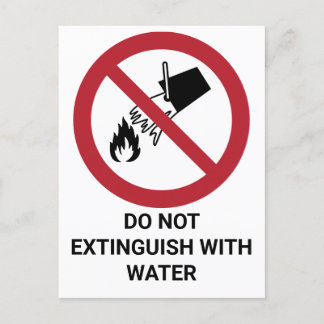 Niet uitdoven met water, verbodsbord briefkaart