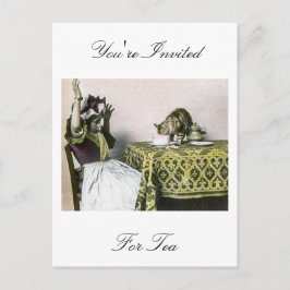 Niet-uitgenodigde gast Slecht Kat  Tea Party Girl Uitnodiging Briefkaart