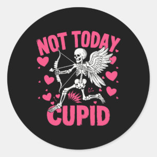 Niet Vandaag Cupido Grappige Cupido Skelet Anti Va Ronde Sticker