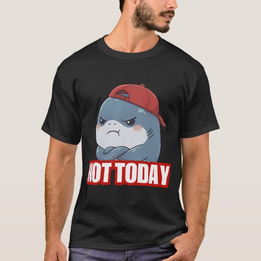Niet Vandaag! Grappige Chibi Haai T-shirt (Voorkant)