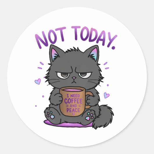 Niet Vandaag Grumpy Cat Coffeeliefhebber Schattig  Ronde Sticker (Voorkant)
