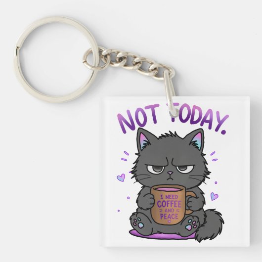 Niet Vandaag Grumpy Cat Coffeeliefhebber Schattig Sleutelhanger (voorkant)