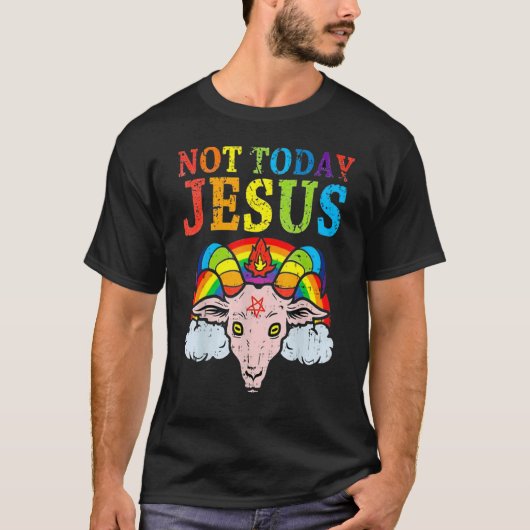 Niet vandaag Jezus Gay Pride Lgbt Satan Goat 3 T-shirt (Voorkant)