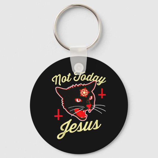 Niet vandaag Jezus Hail Satan Cat Death Cross Sleutelhanger (Voorkant)