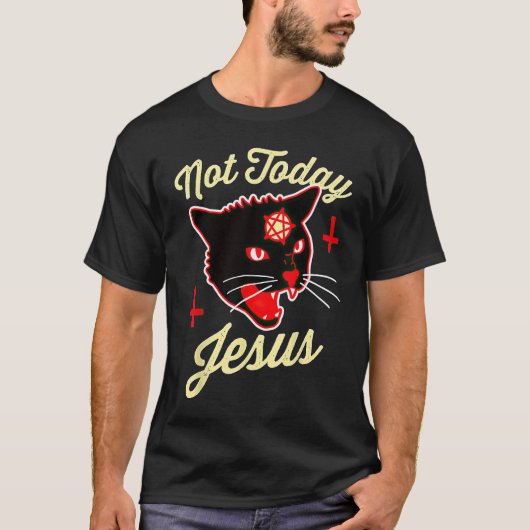 Niet vandaag Jezus Hail Satan Cat Death Cross  T-shirt (Voorkant)