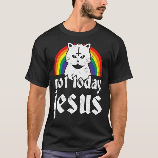 Niet vandaag Jezus Rainbow Satanic Cat Gothic Conc T-shirt (Voorkant)