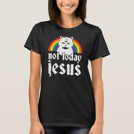 Niet vandaag Jezus Rainbow Satanic Cat Gothic Conc T-shirt (Voorkant)