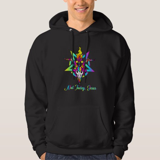 Niet vandaag Jezus Satanic Baphomet Goat Face Horn Hoodie (Voorkant)