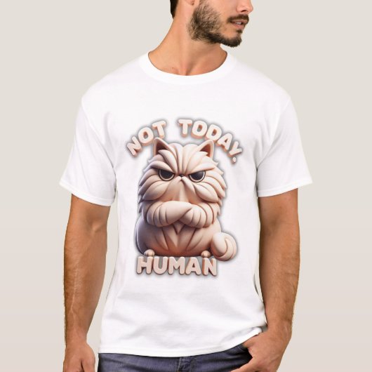 Niet vandaag menselijk grappig chagrijnig kat T-sh T-shirt (Voorkant)