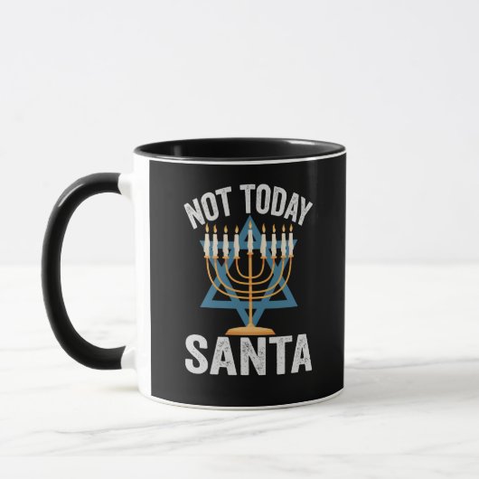 Niet vandaag Santa Jewish Hanukkah Holiday Menorah Mok (Links)