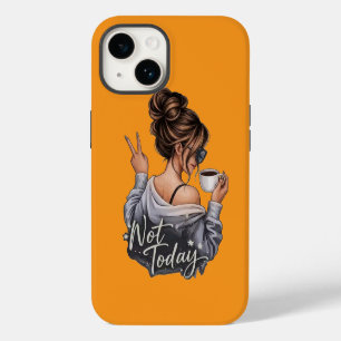Niet Vandaag Sassy Meisje met Koffie Gele Hoes voo iPhone 14 Hoesje