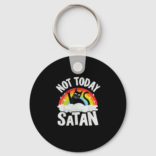 Niet vandaag Satan Cat Rainbow Gothic Jesus Funny  Sleutelhanger (Voorkant)