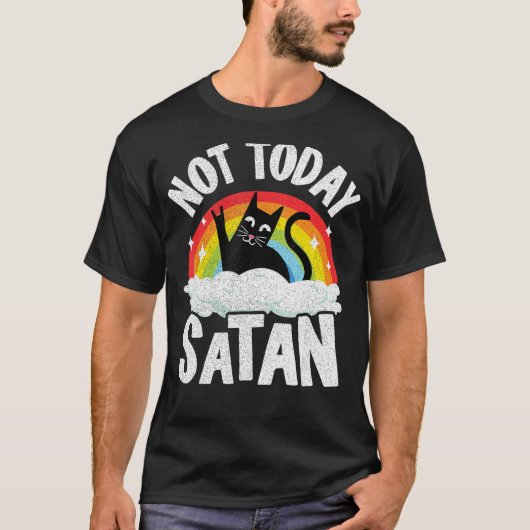 Niet vandaag Satan Cat Rainbow Gothic Jesus Funny  T-shirt (Voorkant)