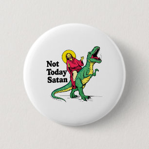 Niet vandaag Satan Jesus Riding Dinosaur Boys Kind Ronde Button 5,7 Cm