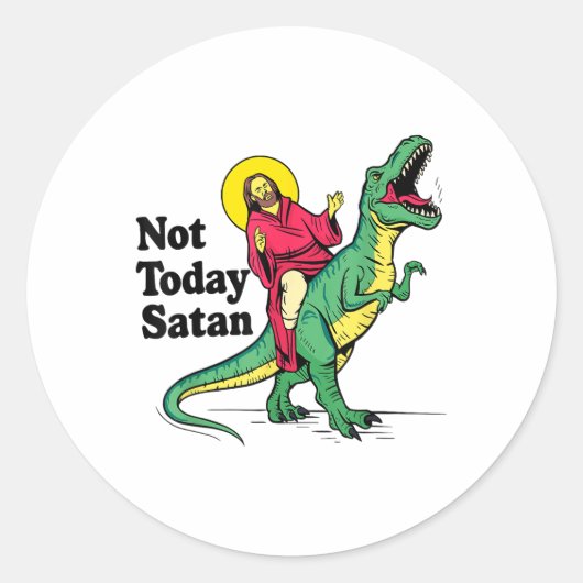 Niet vandaag Satan Jesus Riding Dinosaur Boys Kind Ronde Sticker (Voorkant)