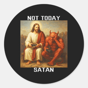 Niet Vandaag Satan Jezus Vs Satan Gamer Gaming Ronde Sticker
