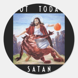 Niet vandaag Satan Jezus vs Satan in Bysketbyll Ronde Sticker