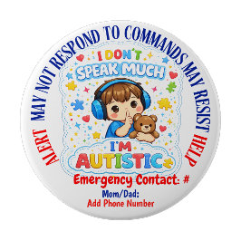Niet-verbale autismewaarschuwingsbadge ronde button 4,0 cm