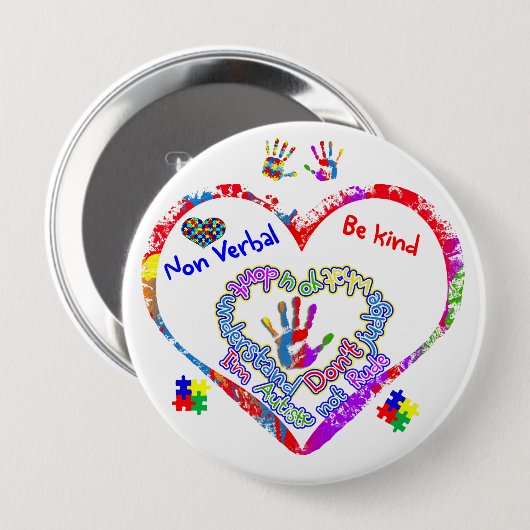 Niet Verbale Autistische Be Kind Speld Knop Ronde Button 4,0 Cm (Voorkant /achterkant)