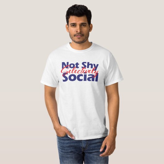 Niet verlegen selectief sociaal vet rood & blauw t t-shirt (Voorkant volledig)