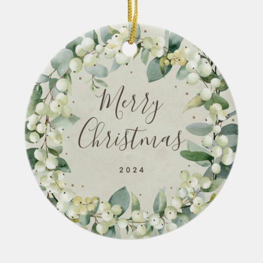 Niet voor foto's aangepaste Snowberry kerst Keramisch Ornament (Voorkant)