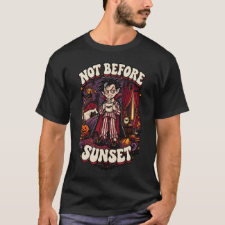 Niet voor zonsondergang Grappige vampier Halloween T-shirt