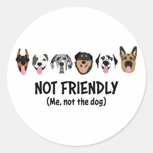 Niet vriendelijk me niet de hond grappig ronde sticker (Voorkant)