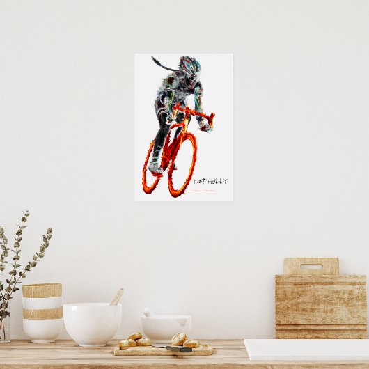 Niet vriendelijk. Vrouw, fietslijst en vlammen Poster (Keuken)