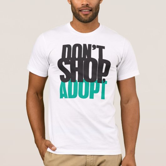 Niet winkelen, adopteren t-shirt (Voorkant)