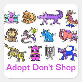 Niet winkelen, Cartoon dieren Vierkante Sticker